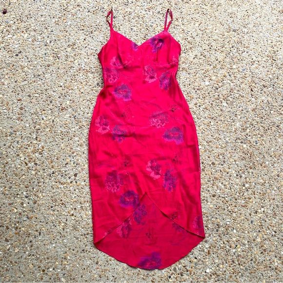 VTG EXPRESS Y2K Silk Floral Slip Dress Size 5/6 - Picture 1 of 8